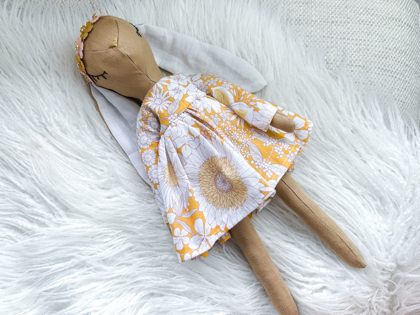 Linen Bunny in Tan and Mustard