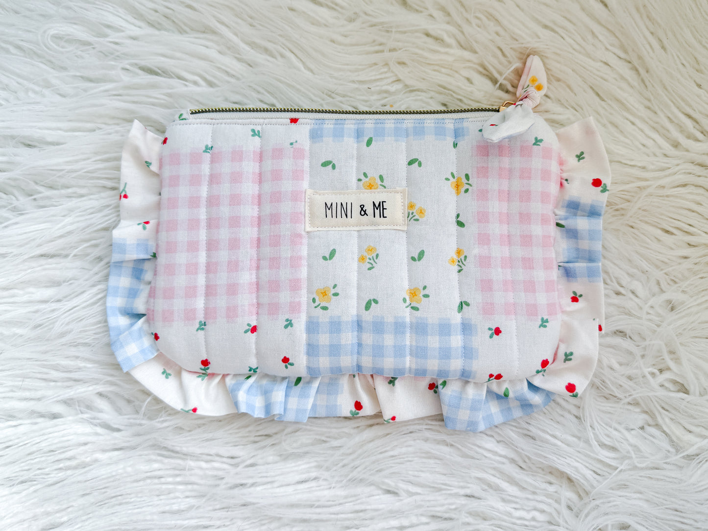 Quilted Gingham Ruffle Pouch