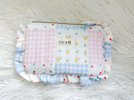 Quilted Gingham Ruffle Pouch