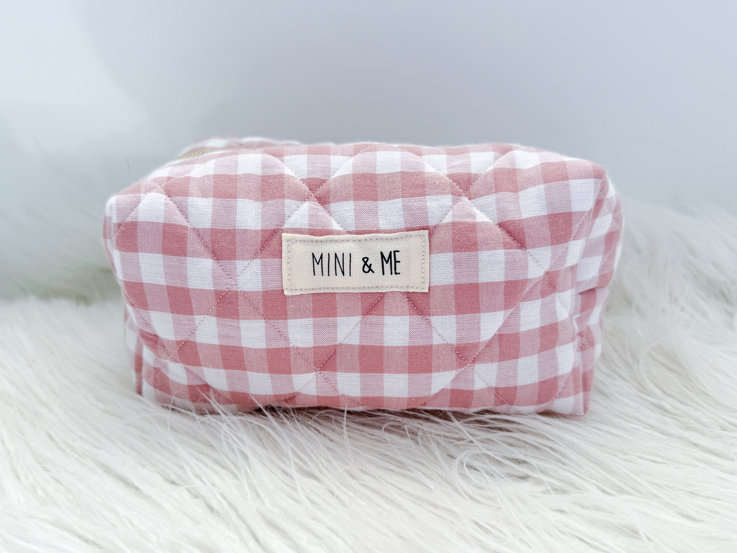 Quilted Makeup Pouch - Pink Gingham