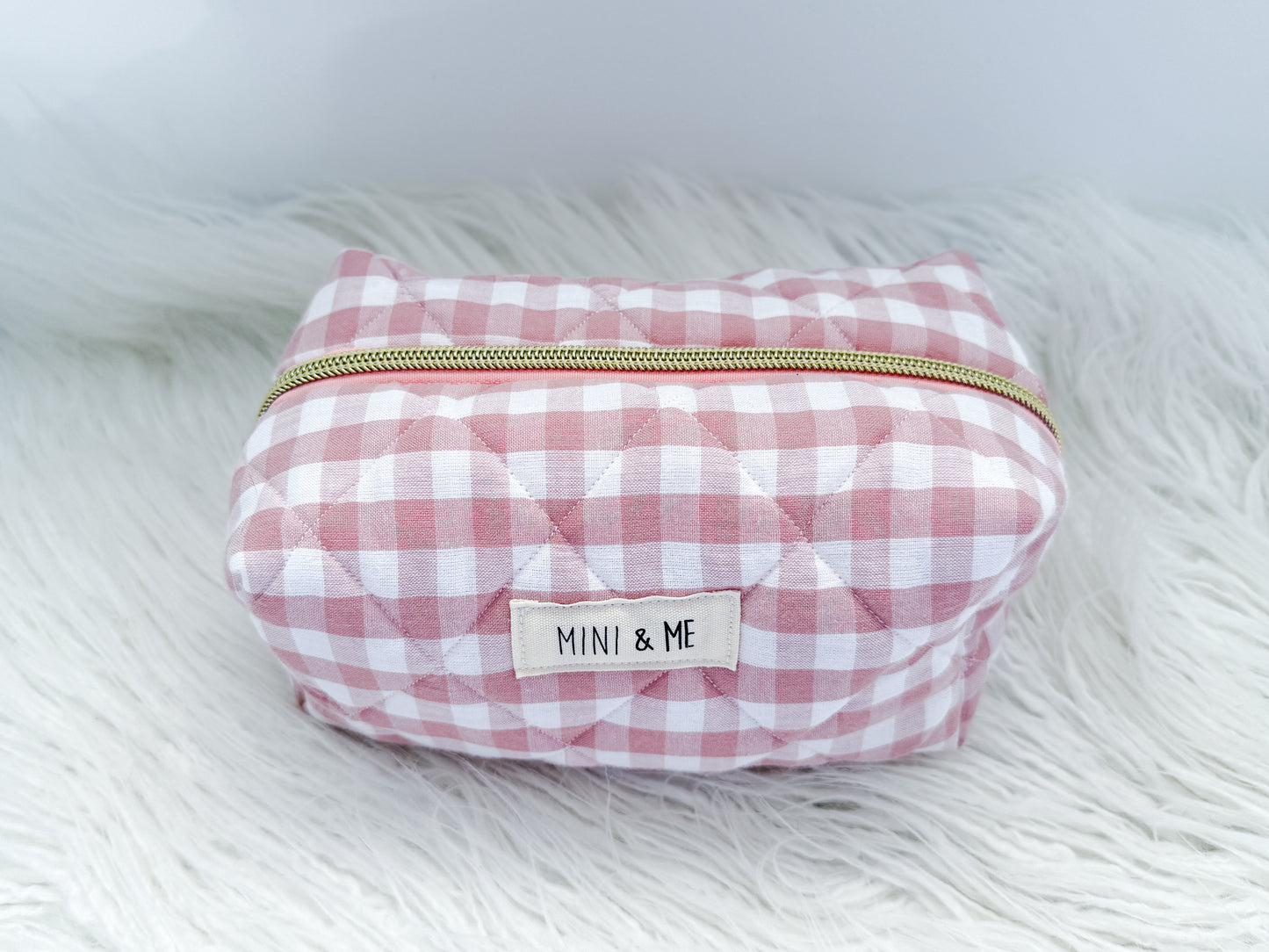 Quilted Makeup Pouch - Pink Gingham