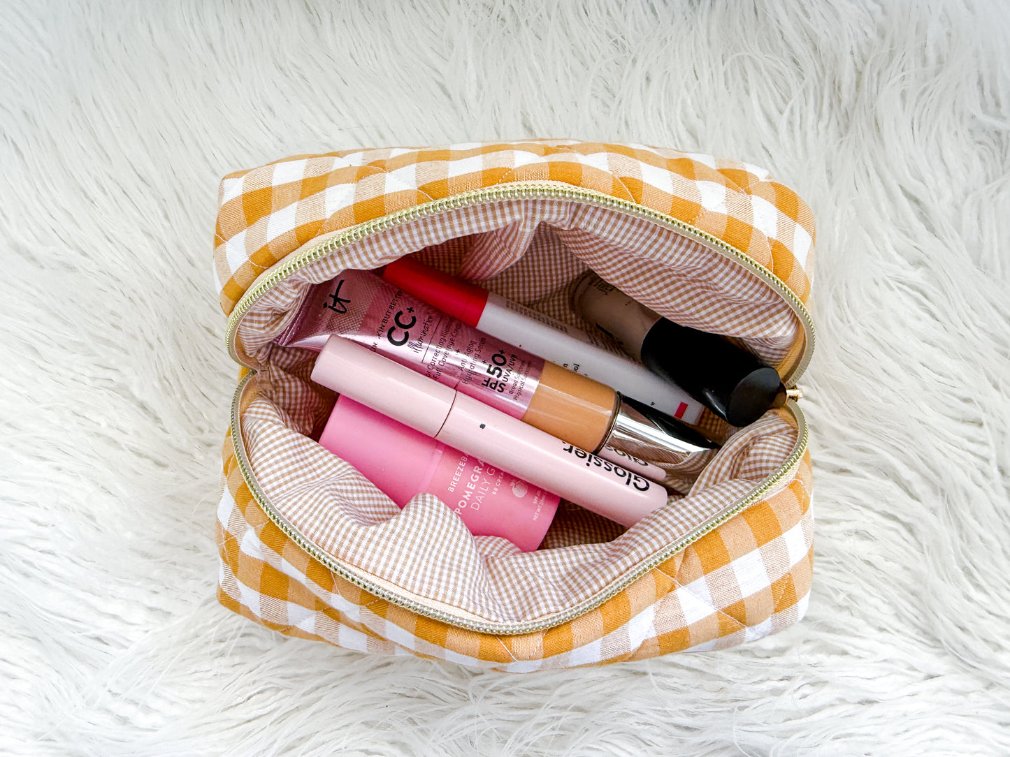 Quilted Makeup Pouch - Mustard