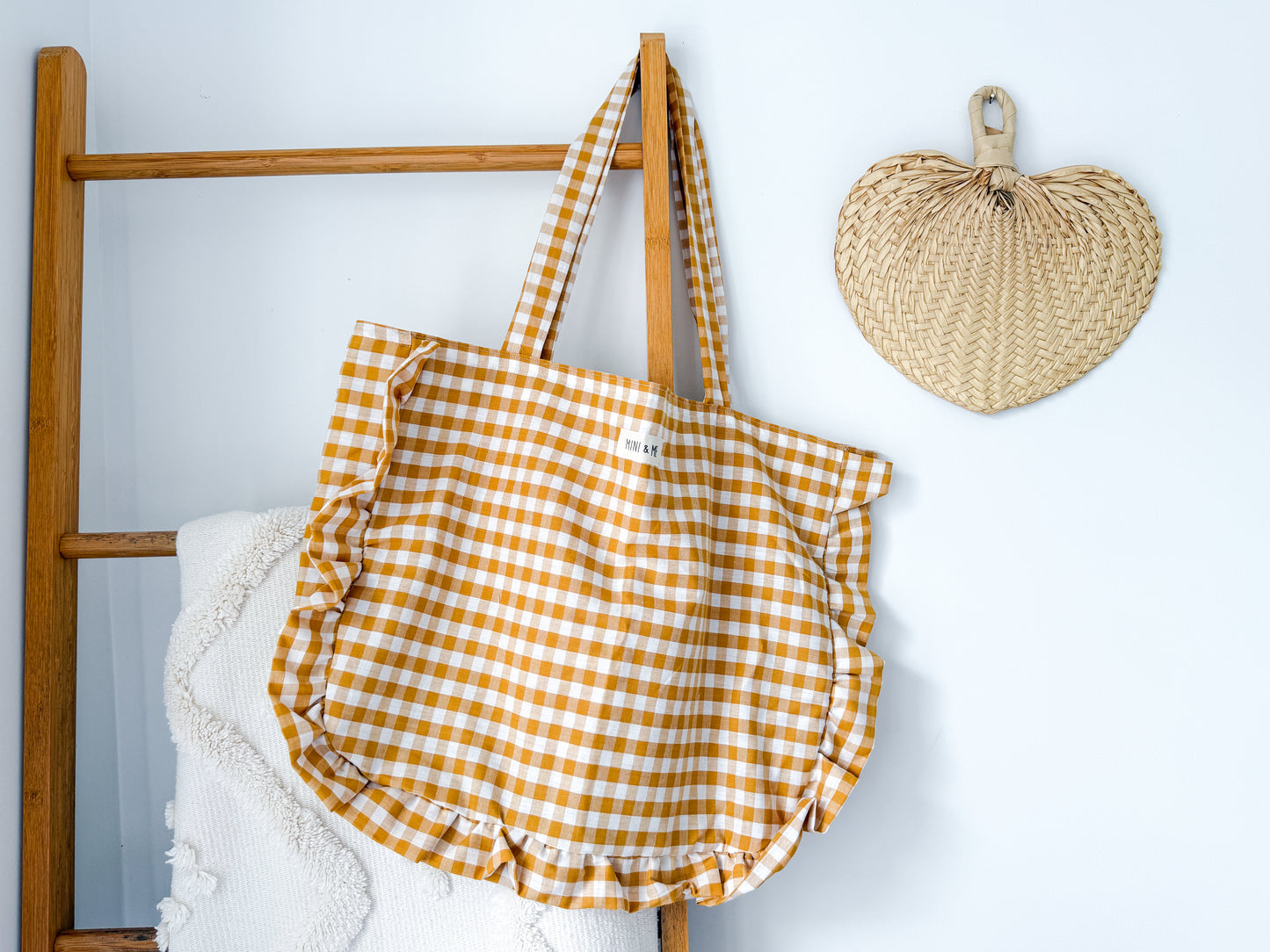 Large Ruffle Tote Bag - Mustard Gingham