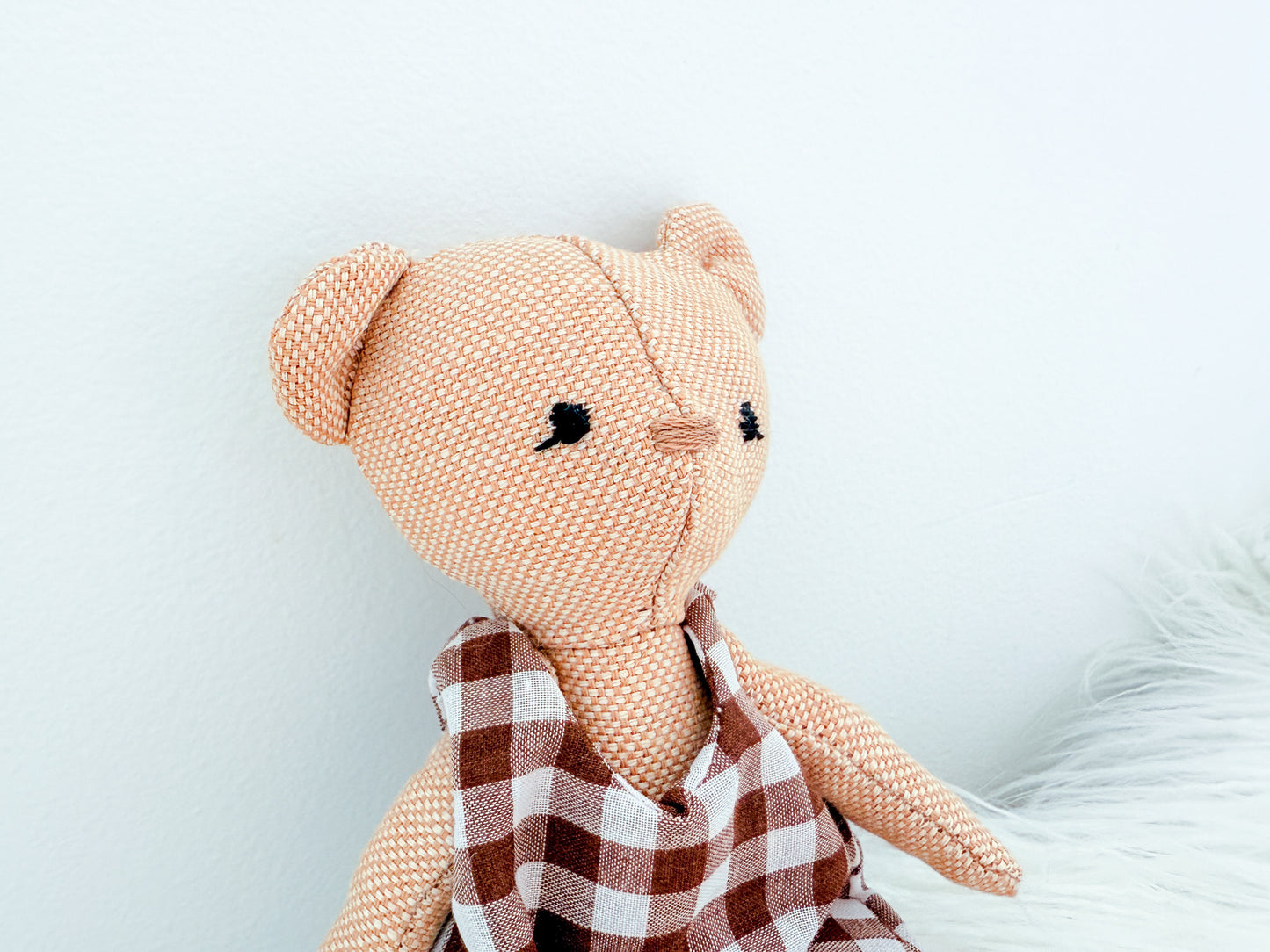 Mini Linen Bear with Gingham Rompers