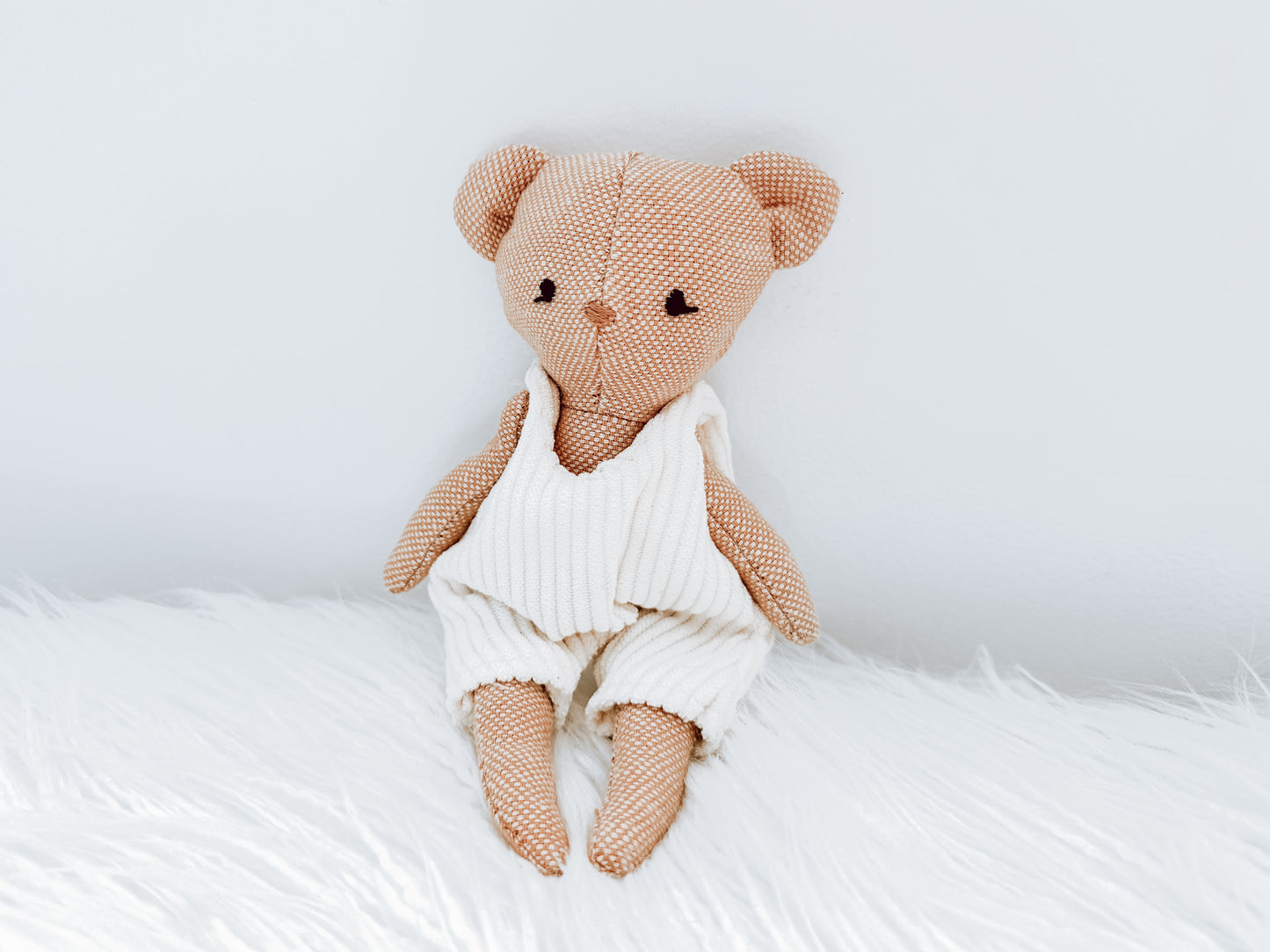 Mini Linen Bear with White Cord Rompers