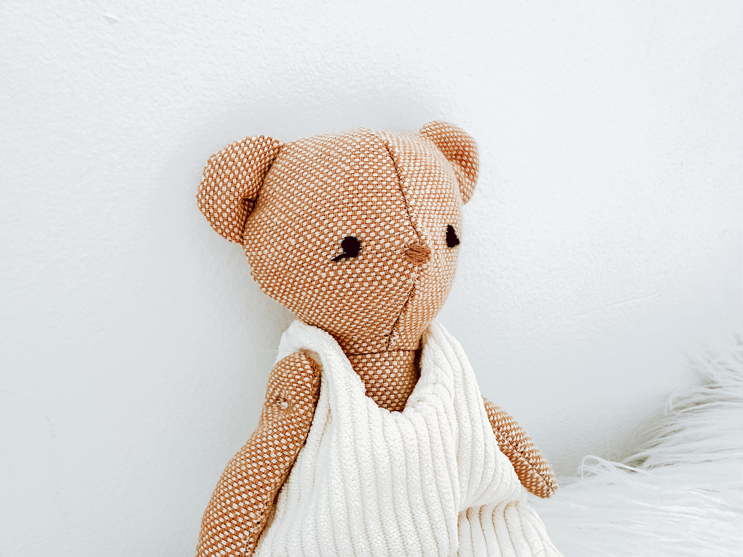 Mini Linen Bear with White Cord Rompers