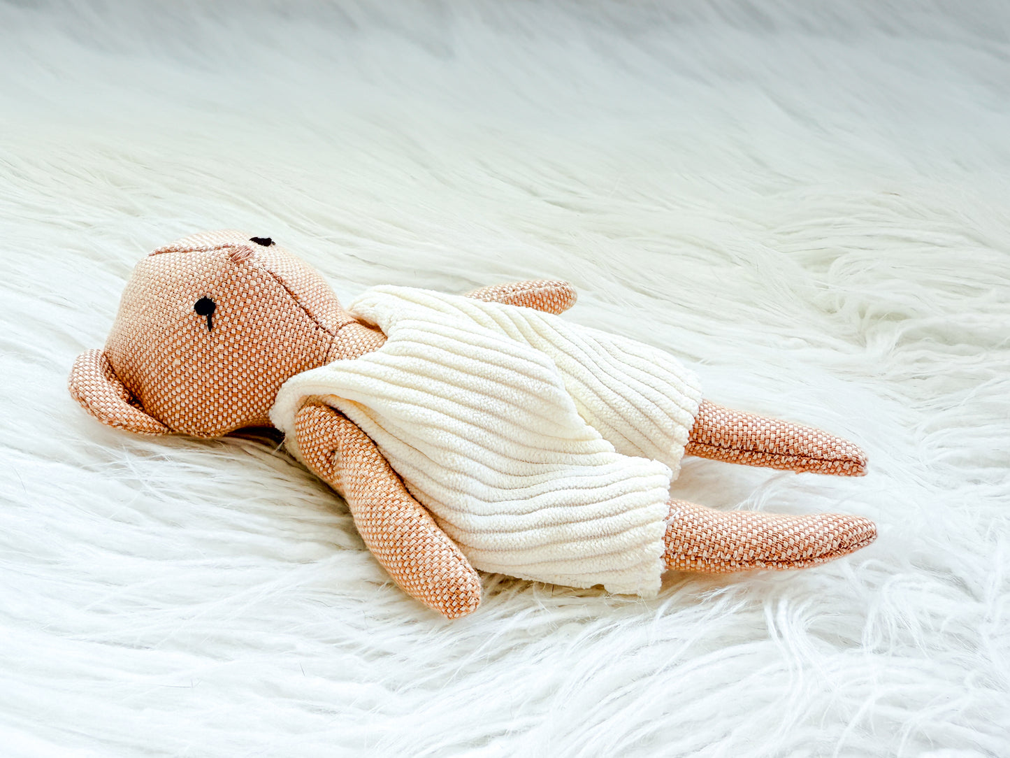 Mini Linen Bear with White Cord Rompers