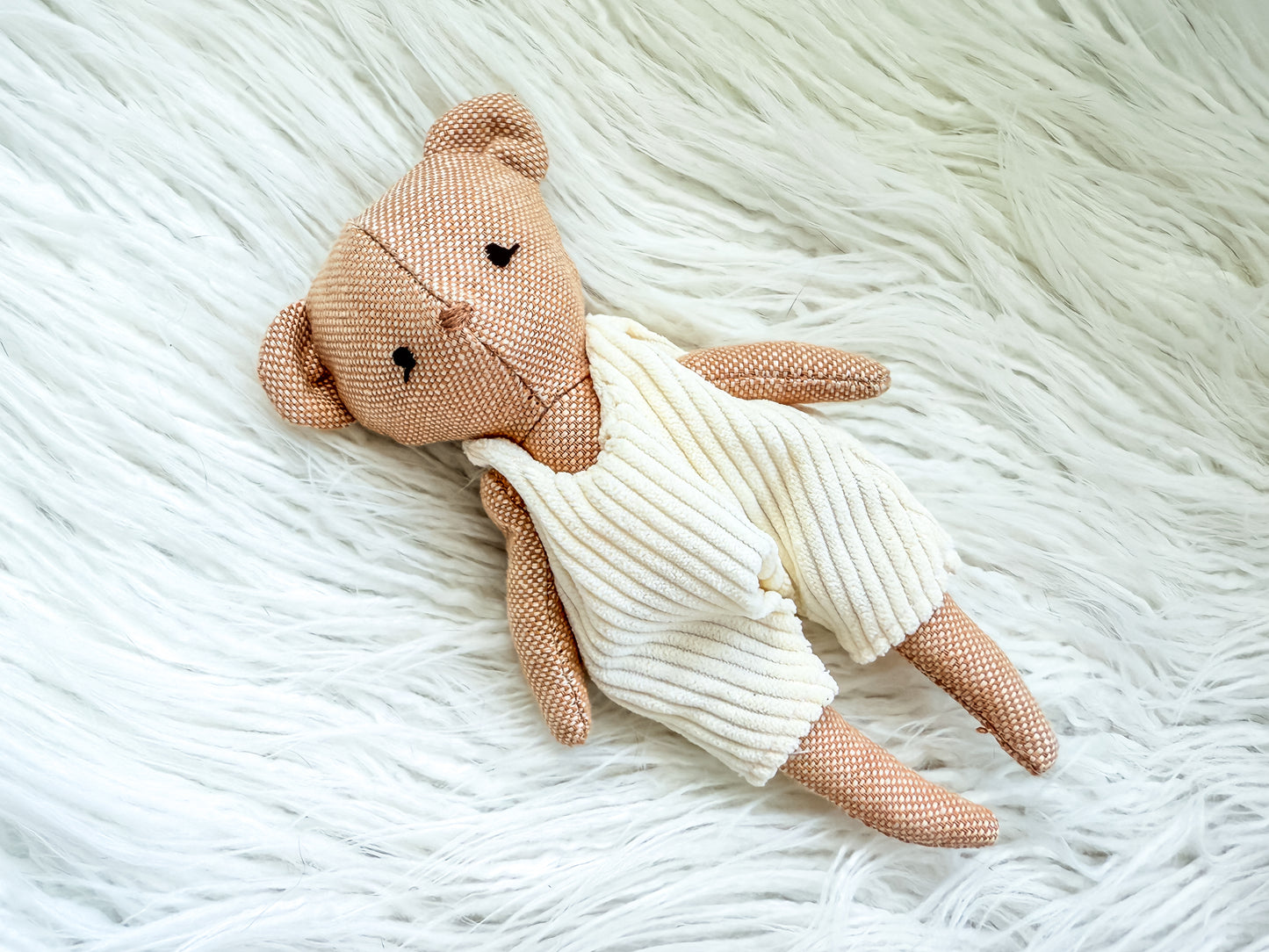 Mini Linen Bear with White Cord Rompers