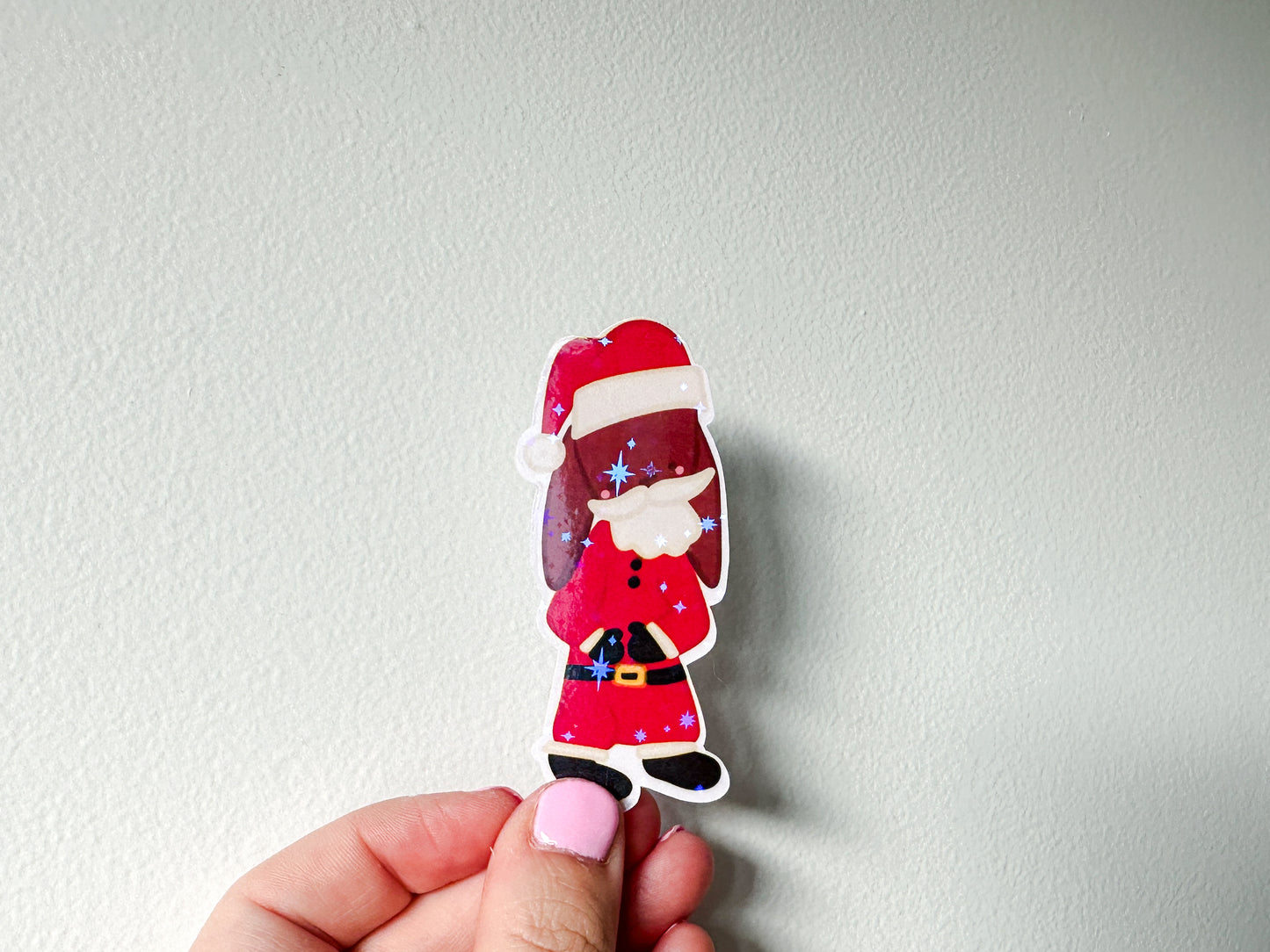 Die Cut Holographic Sticker - Bunny Santa