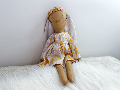 Linen Bunny in Tan and Mustard