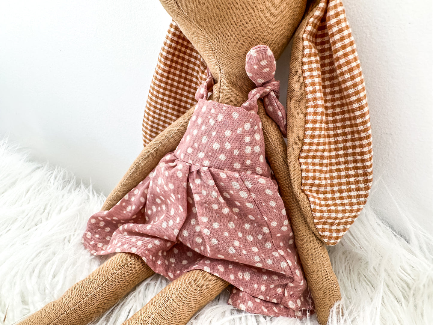 Linen Bunny in Tan and Polka Dot