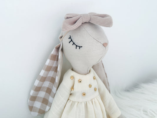 Linen Bunny in Light Grey and Gingham