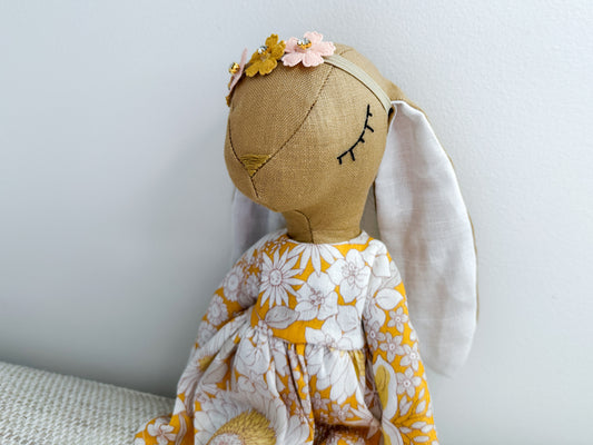 Linen Bunny in Tan and Mustard