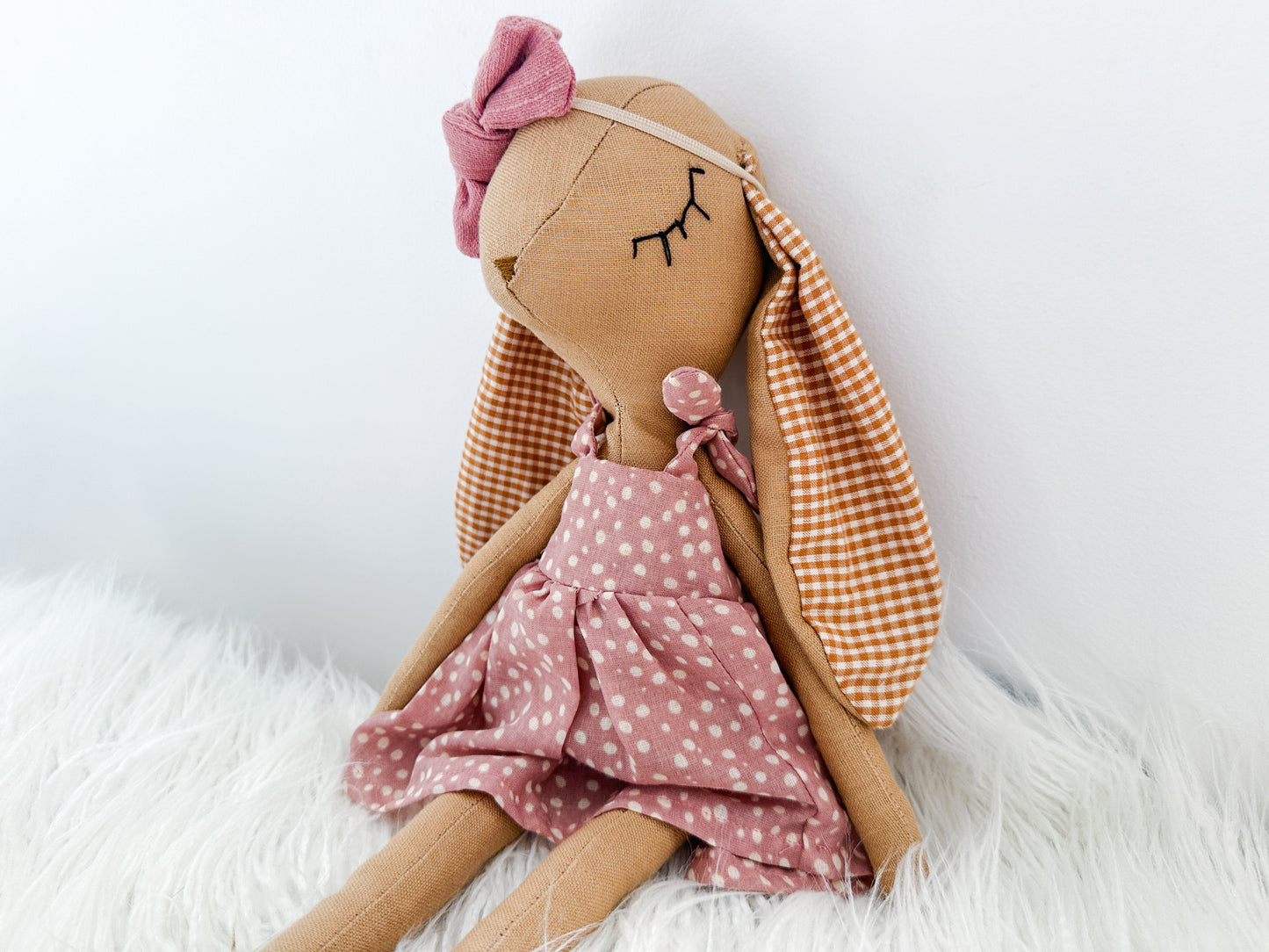 Linen Bunny in Tan and Polka Dot