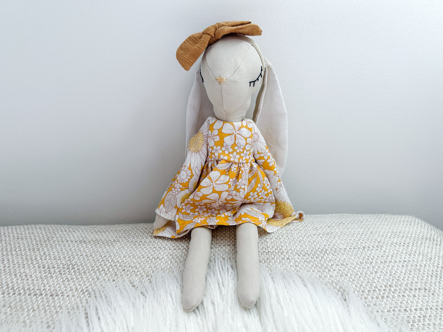 Linen Bunny in Light Grey and Mustard