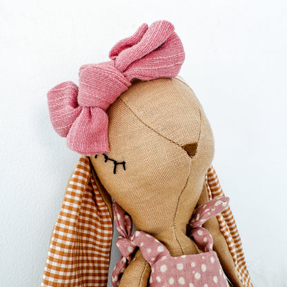 Linen Bunny in Tan and Polka Dot