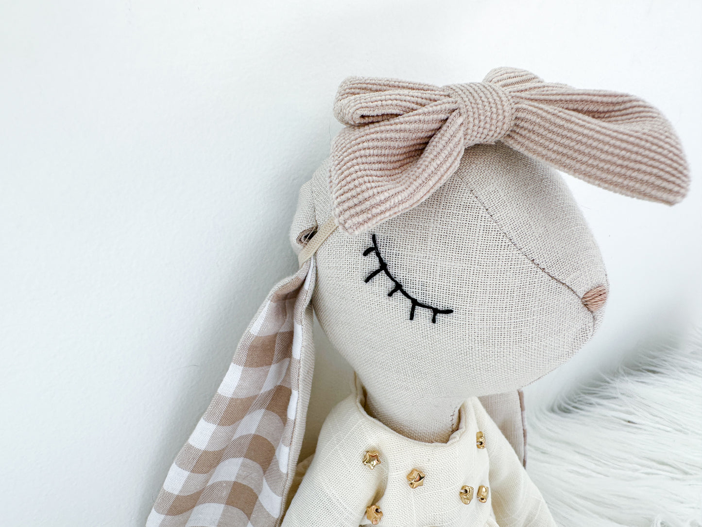 Linen Bunny in Light Grey and Gingham