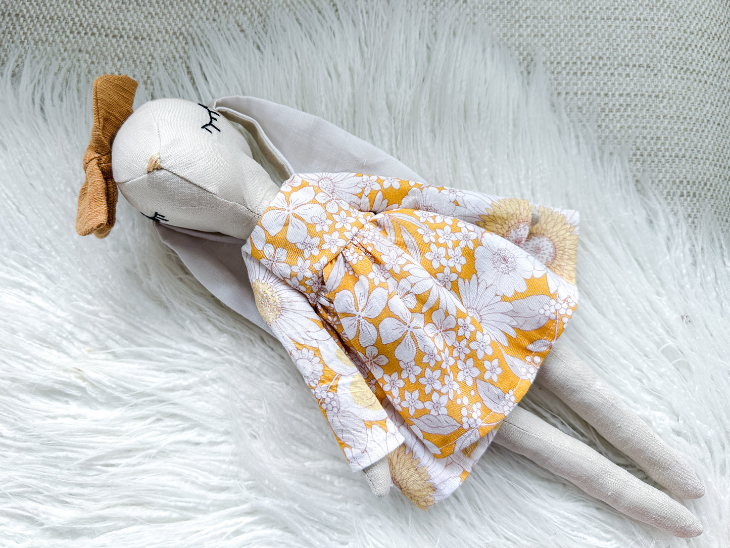 Linen Bunny in Light Grey and Mustard