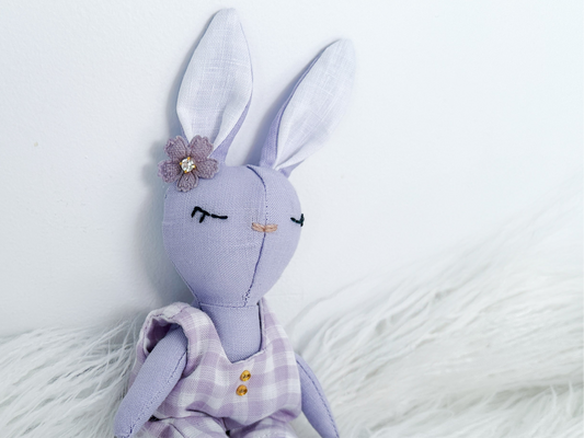 Mini Linen Bunny in Lilac Gingham