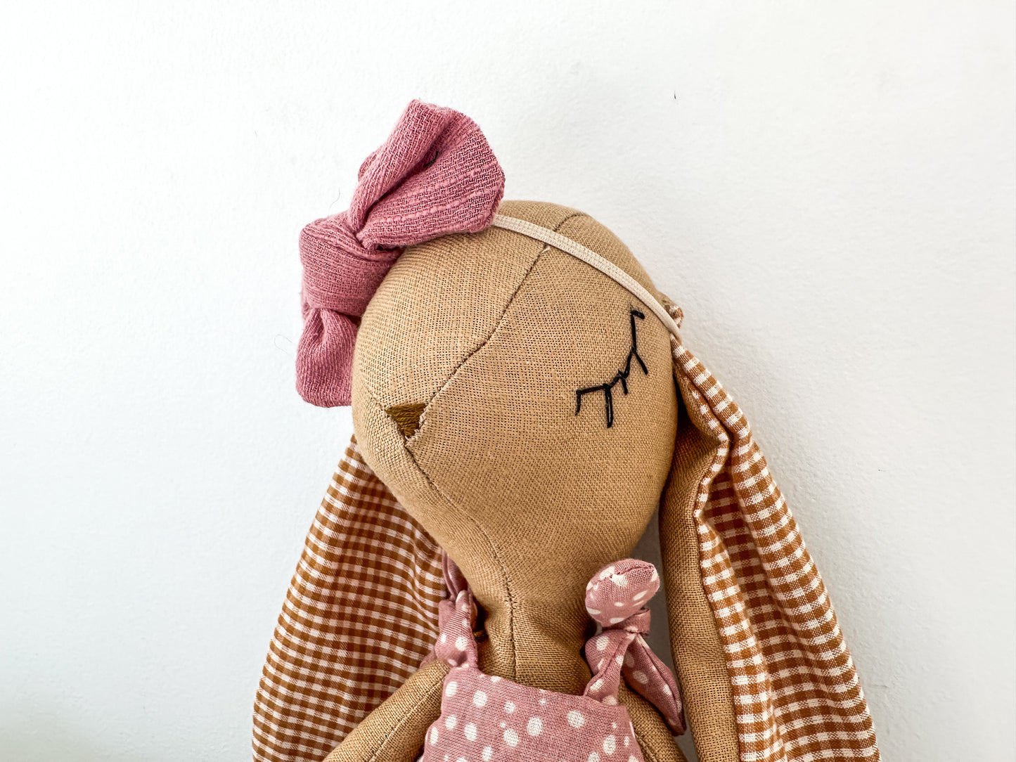 Linen Bunny in Tan and Polka Dot