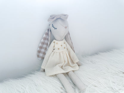 Linen Bunny in Light Grey and Gingham