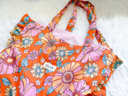 Large Ruffle Tote Bag - Retro Floral