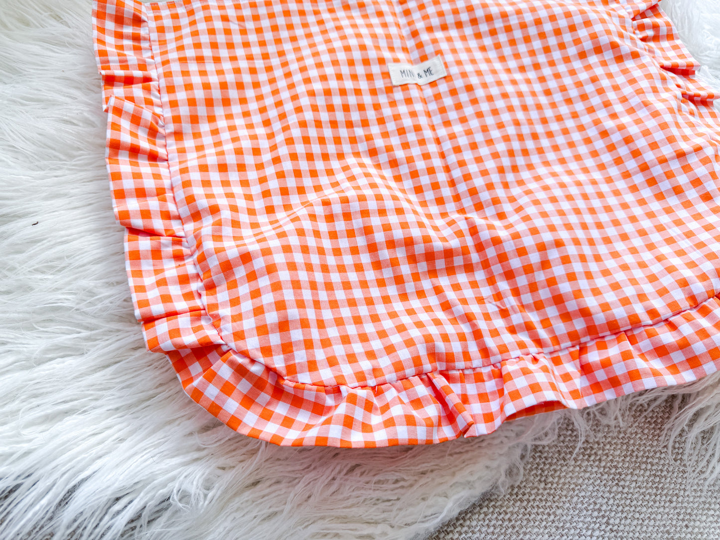 Large Ruffle Tote Bag - Orange Gingham