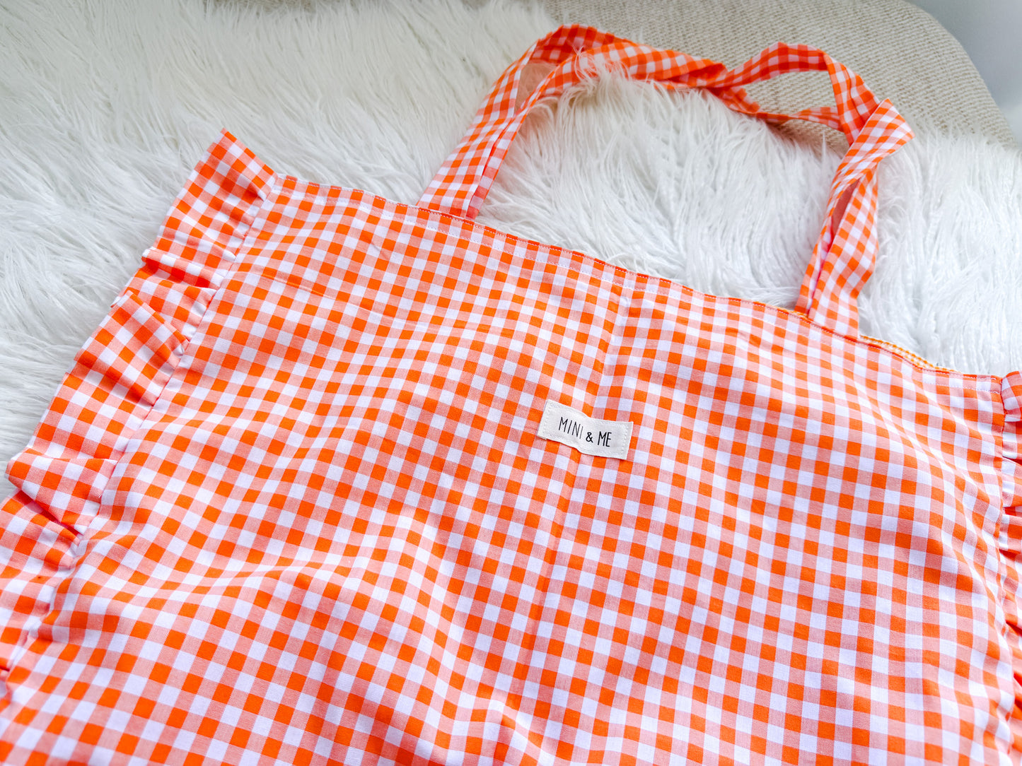 Large Ruffle Tote Bag - Orange Gingham