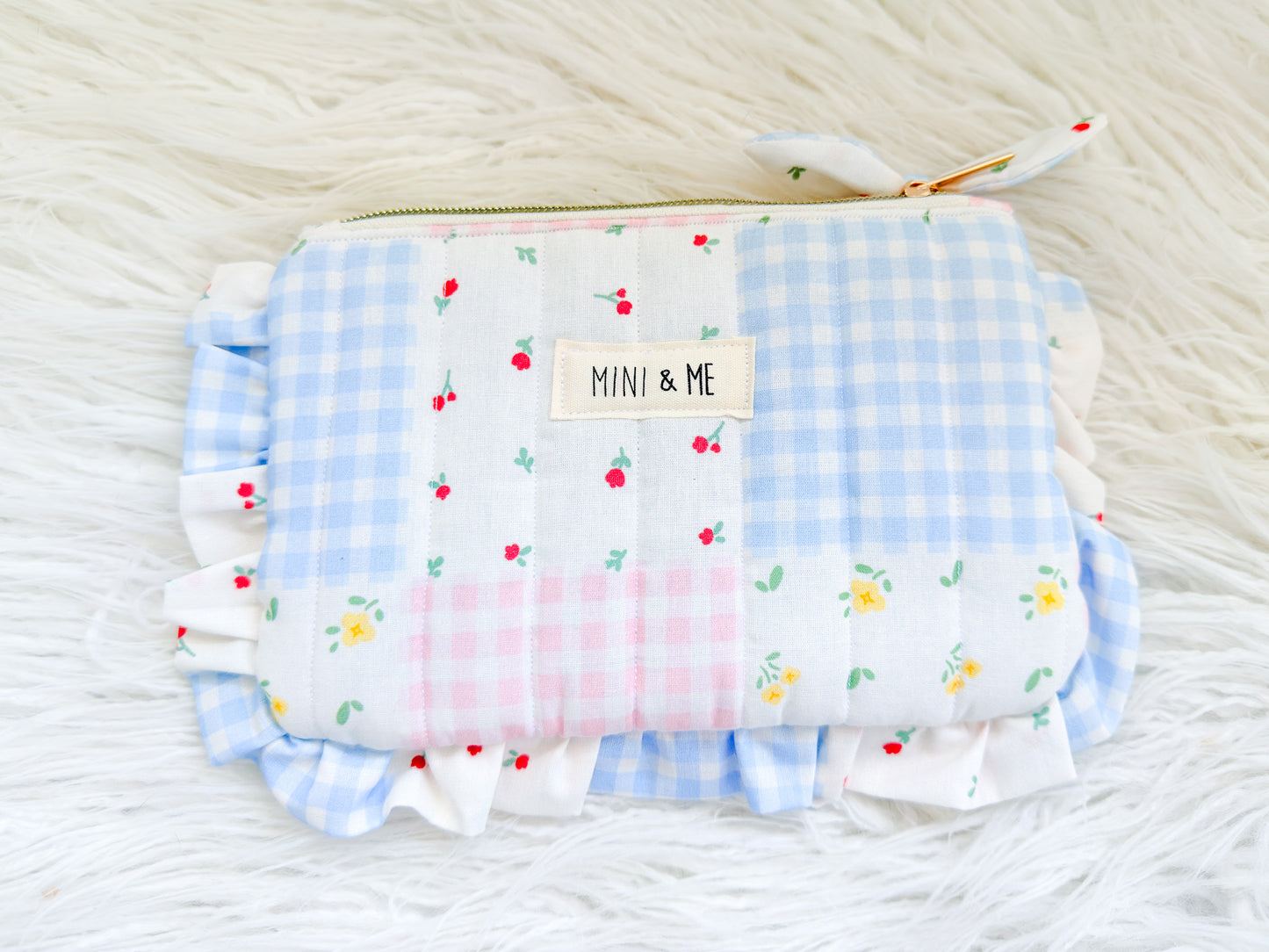 Cherry Picnic Patchwork Gingham Ruffle Pouch