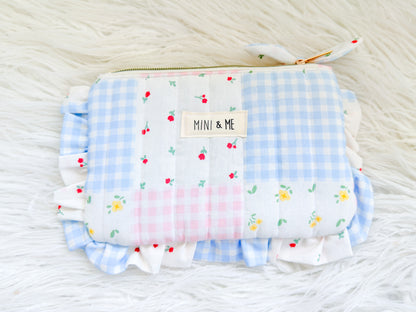 Cherry Picnic Patchwork Gingham Ruffle Pouch