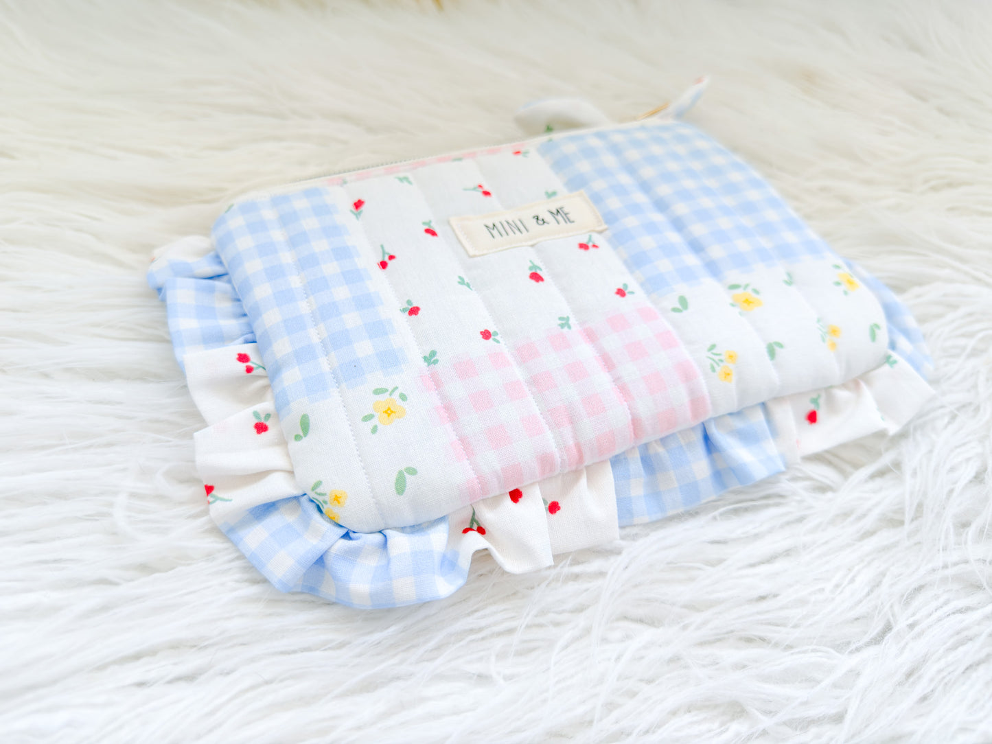 Cherry Picnic Patchwork Gingham Ruffle Pouch