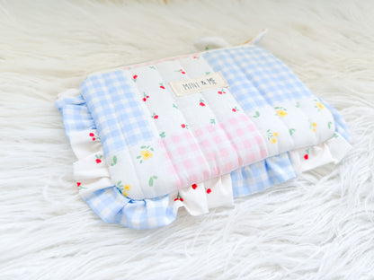 Cherry Picnic Patchwork Gingham Ruffle Pouch