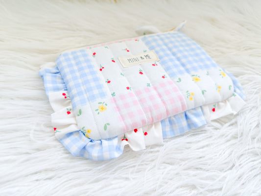 Cherry Picnic Patchwork Gingham Ruffle Pouch