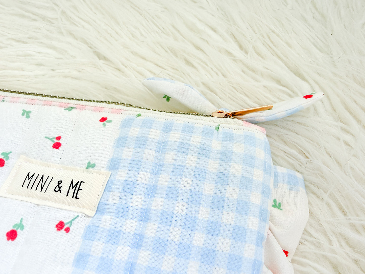Cherry Picnic Patchwork Gingham Ruffle Pouch