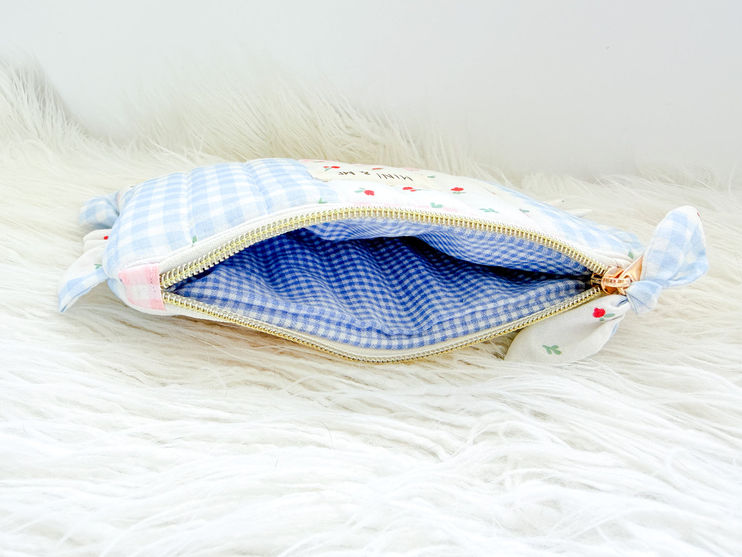 Cherry Picnic Patchwork Gingham Ruffle Pouch