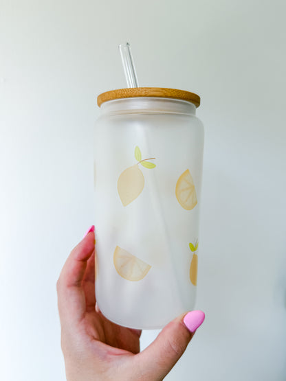 16oz Eco-Friendly Frosted Glass Tumbler - Cute Lemons