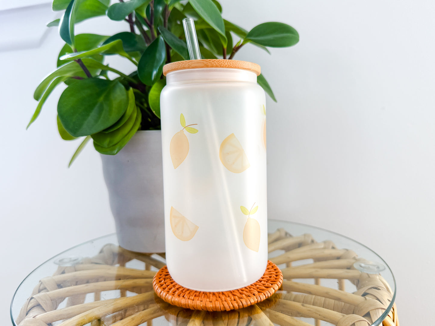 16oz Eco-Friendly Frosted Glass Tumbler - Cute Lemons