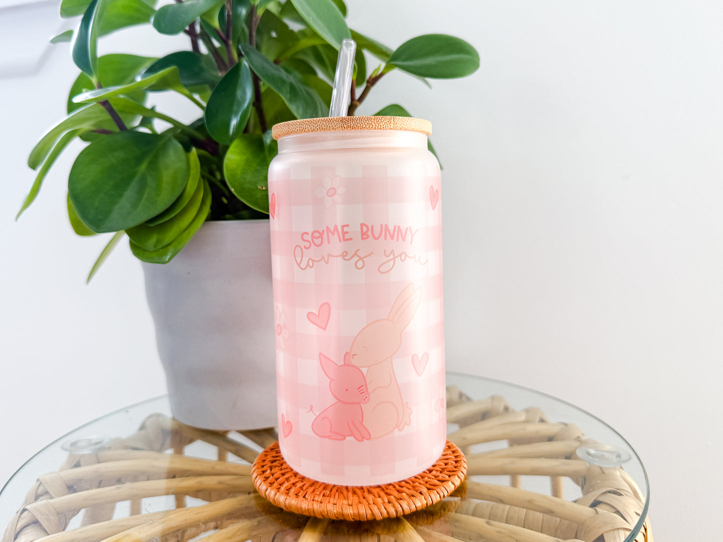 16oz Eco-Friendly Frosted Glass Tumbler - Some Bunny Loves You