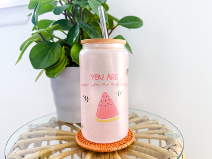 16oz Eco-Friendly Frosted Glass Tumbler - Watermelon - You Are One In A Melon