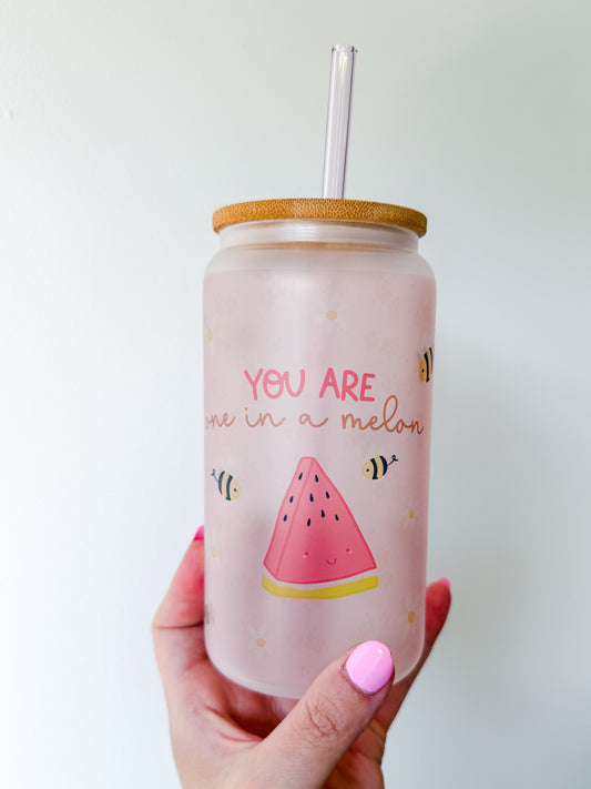 16oz Eco-Friendly Frosted Glass Tumbler - Watermelon - You Are One In A Melon