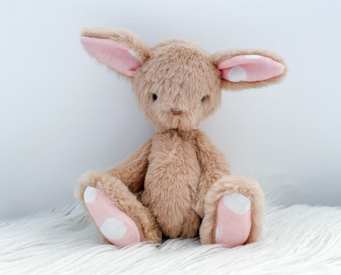 Mini Minky Snuggle Bunny in Tan and Pink Polka Dots