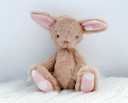 Mini Minky Snuggle Bunny in Tan and Pink Polka Dots