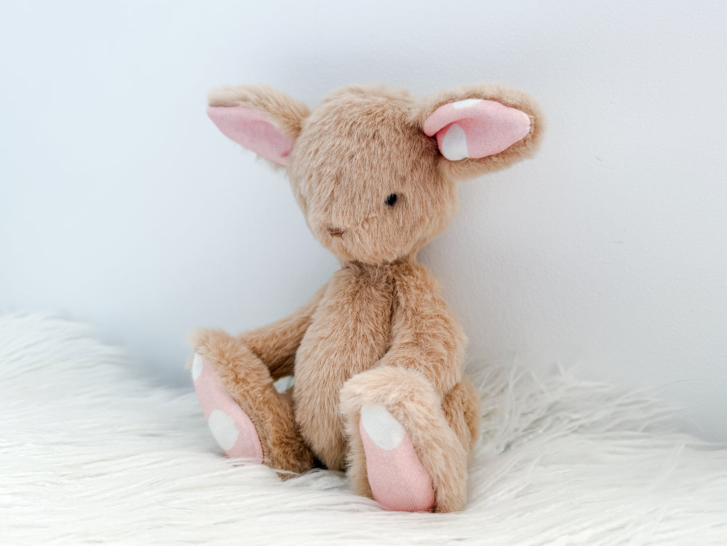 Mini Minky Snuggle Bunny in Tan and Pink Polka Dots