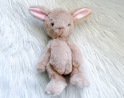 Mini Minky Snuggle Bunny in Tan and Pink Polka Dots