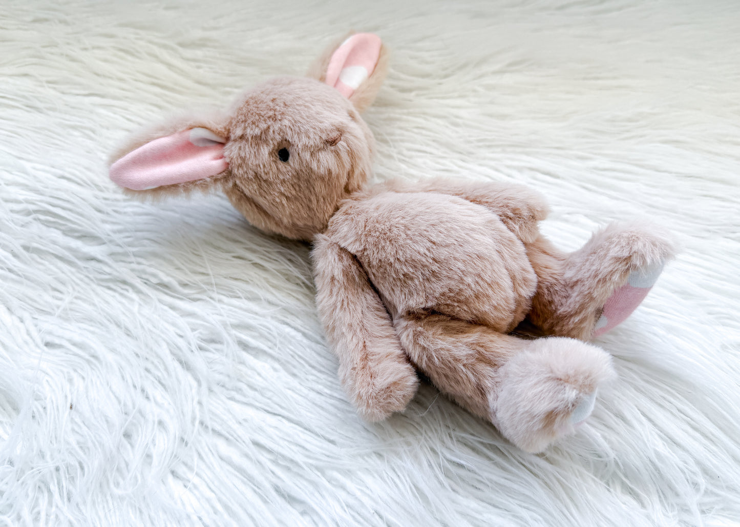 Mini Minky Snuggle Bunny in Tan and Pink Polka Dots