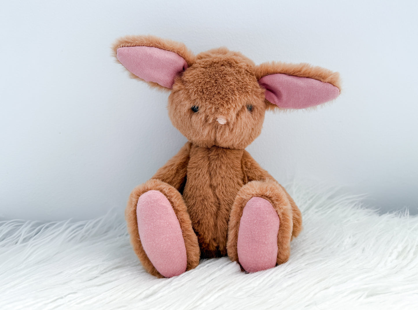 Mini Minky Snuggle Bunny in Brown and Dusty Pink