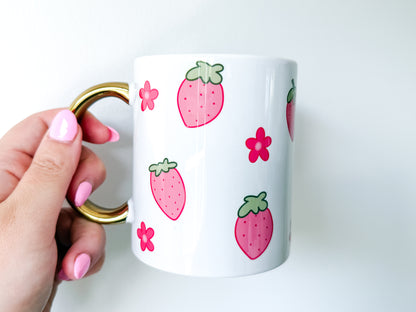 11oz Ceramic Mug - Pink Strawberries