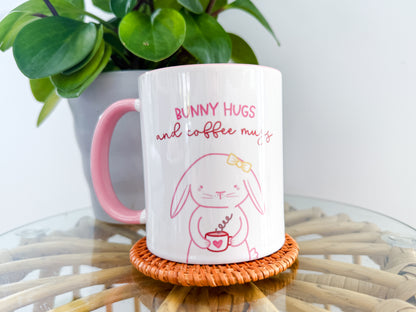 11oz Ceramic Mug - Bunny Hugs and Coffee Mugs