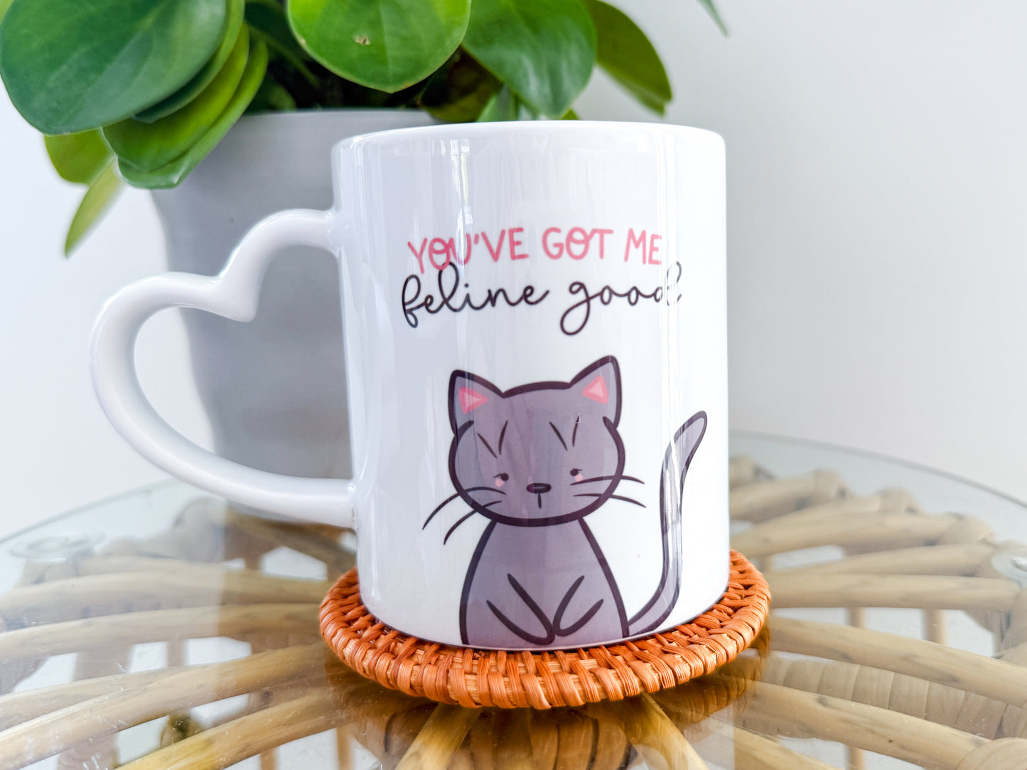 11oz Ceramic Mug - Grey Cat - You've Got Me Feline Good