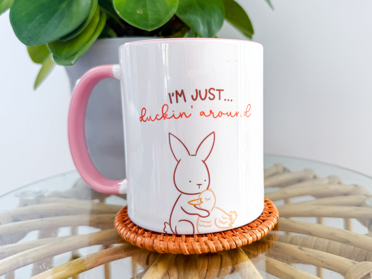 11oz Ceramic Mug - Duck and Bunny - I'm Just Duckin' Round